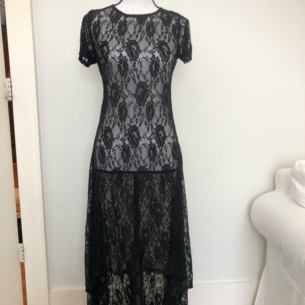 Sexy long black lace dress